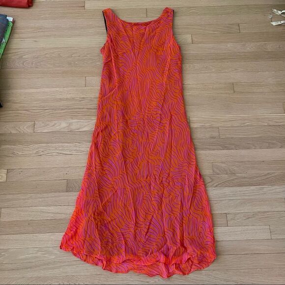 Vintage Pink and Orange Patterned High Neck Maxi Dress - Picture 6 of 16